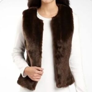 Worthington Elegant Brown Faux Fur Reversible Vest Size Large